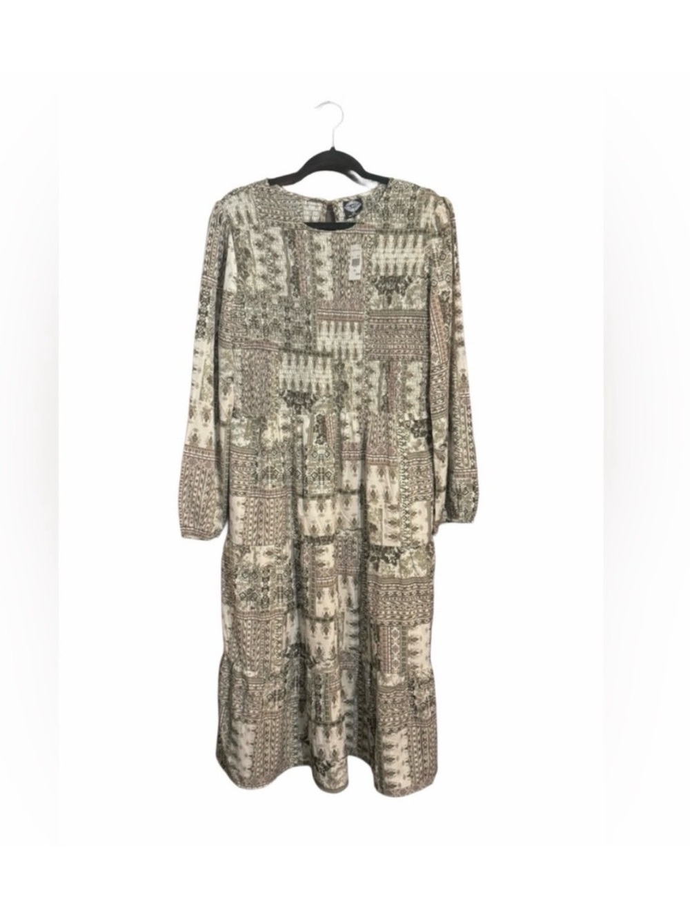 NWT Cal Style Boho Prairie Tiered Maxi Dress Olive Floral Size XXL